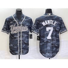 Men's New York Yankees #7 Mickey Mantle Grey Camo Cool Base Stitched Baseball Jersey