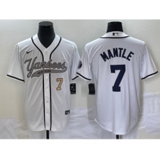 Men's New York Yankees #7 Mickey Mantle Number White Cool Base Stitched Baseball Jersey