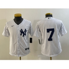 Youth New York Yankees #7 Mickey Mantle White No Name Stitched Nike Cool Base Throwback Jersey