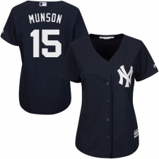 Women's Majestic New York Yankees #15 Thurman Munson Replica Navy Blue Alternate MLB Jersey