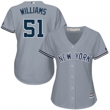 Women's Majestic New York Yankees #51 Bernie Williams Replica Grey Road MLB Jersey