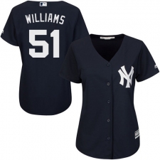 Women's Majestic New York Yankees #51 Bernie Williams Replica Navy Blue Alternate MLB Jersey