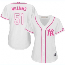 Women's Majestic New York Yankees #51 Bernie Williams Replica White Fashion Cool Base MLB Jersey