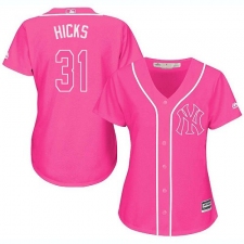 Women's Majestic New York Yankees #31 Aaron Hicks Replica Pink Fashion Cool Base MLB Jersey