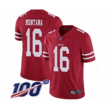 Men's San Francisco 49ers #16 Joe Montana Red Team Color Vapor Untouchable Limited Player 100th Season Football Jersey