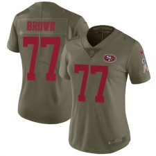 Women's Nike San Francisco 49ers #77 Trent Brown Limited Olive 2017 Salute to Service NFL Jersey