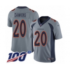 Men's Denver Broncos #20 Brian Dawkins Limited Silver Inverted Legend 100th Season Football Jersey