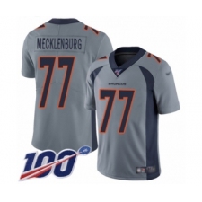 Men's Denver Broncos #77 Karl Mecklenburg Limited Silver Inverted Legend 100th Season Football Jersey