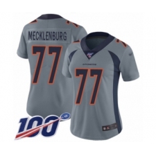 Women's Denver Broncos #77 Karl Mecklenburg Limited Silver Inverted Legend 100th Season Football Jersey