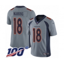 Men's Denver Broncos #18 Peyton Manning Limited Silver Inverted Legend 100th Season Football Jersey