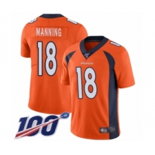 Men's Denver Broncos #18 Peyton Manning Orange Team Color Vapor Untouchable Limited Player 100th Season Football Jersey