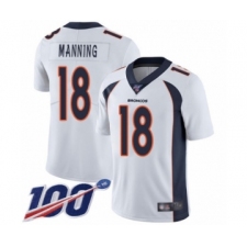 Men's Denver Broncos #18 Peyton Manning White Vapor Untouchable Limited Player 100th Season Football Jersey
