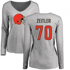 NFL Women's Nike Cleveland Browns #70 Kevin Zeitler Ash Name & Number Logo Long Sleeve T-Shirt