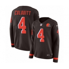 Women's Nike Cleveland Browns #4 Britton Colquitt Limited Brown Therma Long Sleeve NFL Jersey