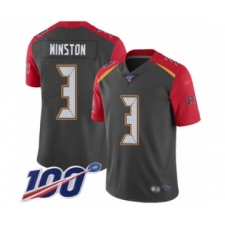 Men's Tampa Bay Buccaneers #3 Jameis Winston Limited Gray Inverted Legend 100th Season Football Jersey