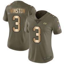 Women's Nike Tampa Bay Buccaneers #3 Jameis Winston Limited Olive/Gold 2017 Salute to Service NFL Jersey