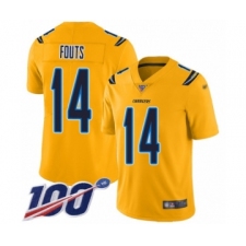 Men's Los Angeles Chargers #14 Dan Fouts Limited Gold Inverted Legend 100th Season Football Jersey