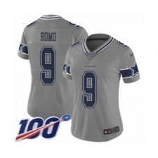 Women's Dallas Cowboys #9 Tony Romo Limited Gray Inverted Legend 100th Season Football Jersey