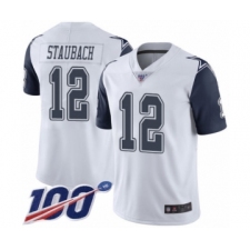 Men's Dallas Cowboys #12 Roger Staubach Limited White Rush Vapor Untouchable 100th Season Football Jersey