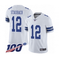 Men's Dallas Cowboys #12 Roger Staubach White Vapor Untouchable Limited Player 100th Season Football Jersey