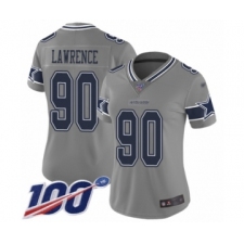 Women's Dallas Cowboys #90 DeMarcus Lawrence Limited Gray Inverted Legend 100th Season Football Jersey