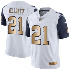 Men's Nike Dallas Cowboys #21 Ezekiel Elliott Limited White/Gold Rush NFL Jersey