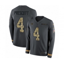 Men's Nike Dallas Cowboys #4 Dak Prescott Limited Black Salute to Service Therma Long Sleeve NFL Jersey