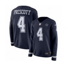 Women's Nike Dallas Cowboys #4 Dak Prescott Limited Navy Blue Therma Long Sleeve NFL Jersey