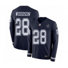 Men's Nike Dallas Cowboys #28 Darren Woodson Limited Navy Blue Therma Long Sleeve NFL Jersey