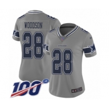 Women's Dallas Cowboys #28 Darren Woodson Limited Gray Inverted Legend 100th Season Football Jersey