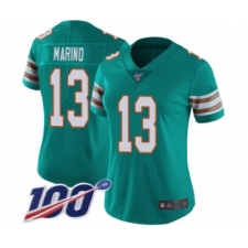 Women's Nike Miami Dolphins #13 Dan Marino Aqua Green Alternate Vapor Untouchable Limited Player 100th Season NFL Jersey