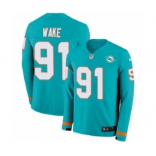 Youth Nike Miami Dolphins #91 Cameron Wake Limited Aqua Therma Long Sleeve NFL Jersey