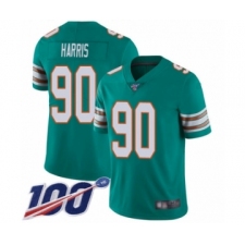 Men's Miami Dolphins #90 Charles Harris Aqua Green Alternate Vapor Untouchable Limited Player 100th Season Football Jersey