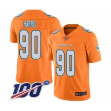 Men's Miami Dolphins #90 Charles Harris Limited Orange Rush Vapor Untouchable 100th Season Football Jersey