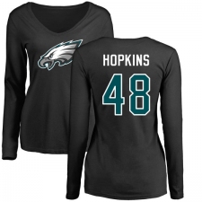 Women's Nike Philadelphia Eagles #48 Wes Hopkins Black Name & Number Logo Slim Fit Long Sleeve T-Shirt.