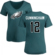 Women's Nike Philadelphia Eagles #12 Randall Cunningham Green Name & Number Logo Slim Fit T-Shirt