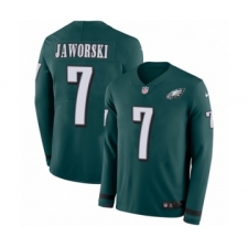 Men's Nike Philadelphia Eagles #7 Ron Jaworski Limited Green Therma Long Sleeve NFL Jersey