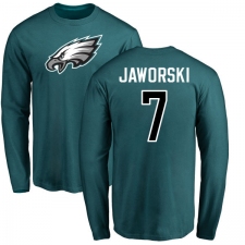 Nike Philadelphia Eagles #7 Ron Jaworski Green Name & Number Logo Long Sleeve T-Shirt