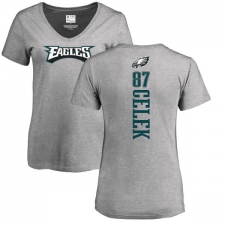 Women's Nike Philadelphia Eagles #87 Brent Celek Ash Backer V-Neck T-Shirt