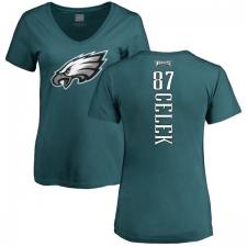 Women's Nike Philadelphia Eagles #87 Brent Celek Green Backer Slim Fit T-Shirt
