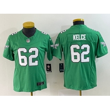 Women's Nike Philadelphia Eagles #62 Jason Kelce Green 2023 F.U.S.E. Vapor Limited Throwback Stitched Football Jersey