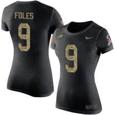 Women's Nike Philadelphia Eagles #9 Nick Foles Black Camo Salute to Service T-Shirt