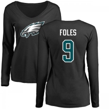 Women's Nike Philadelphia Eagles #9 Nick Foles Black Name & Number Logo Slim Fit Long Sleeve T-Shirt.