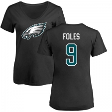 Women's Nike Philadelphia Eagles #9 Nick Foles Black Name & Number Logo Slim Fit T-Shirt