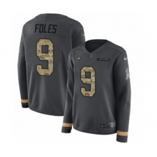 Women's Nike Philadelphia Eagles #9 Nick Foles Limited Black Salute to Service Therma Long Sleeve NFL Jersey