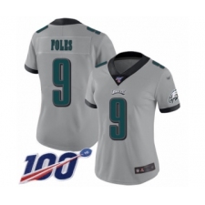 Women's Philadelphia Eagles #9 Nick Foles Limited Silver Inverted Legend 100th Season Football Jersey