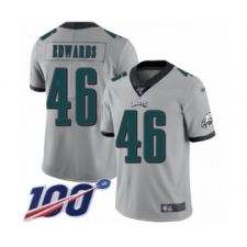 Men's Philadelphia Eagles #46 Herman Edwards Limited Silver Inverted Legend 100th Season Football Jersey