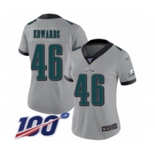 Women's Philadelphia Eagles #46 Herman Edwards Limited Silver Inverted Legend 100th Season Football Jersey