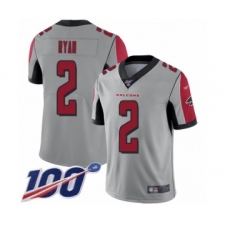 Men's Atlanta Falcons #2 Matt Ryan Limited Silver Inverted Legend 100th Season Football Jersey