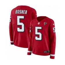 Women's Nike Atlanta Falcons #5 Matt Bosher Limited Red Therma Long Sleeve NFL Jersey